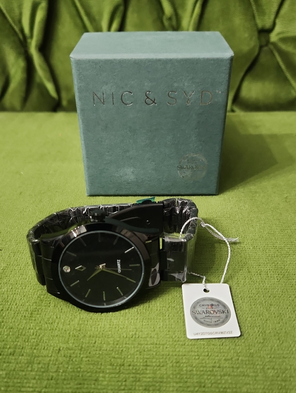 Nic & Syd Men's Black Stainless Steel Watch with Swarovski Accent